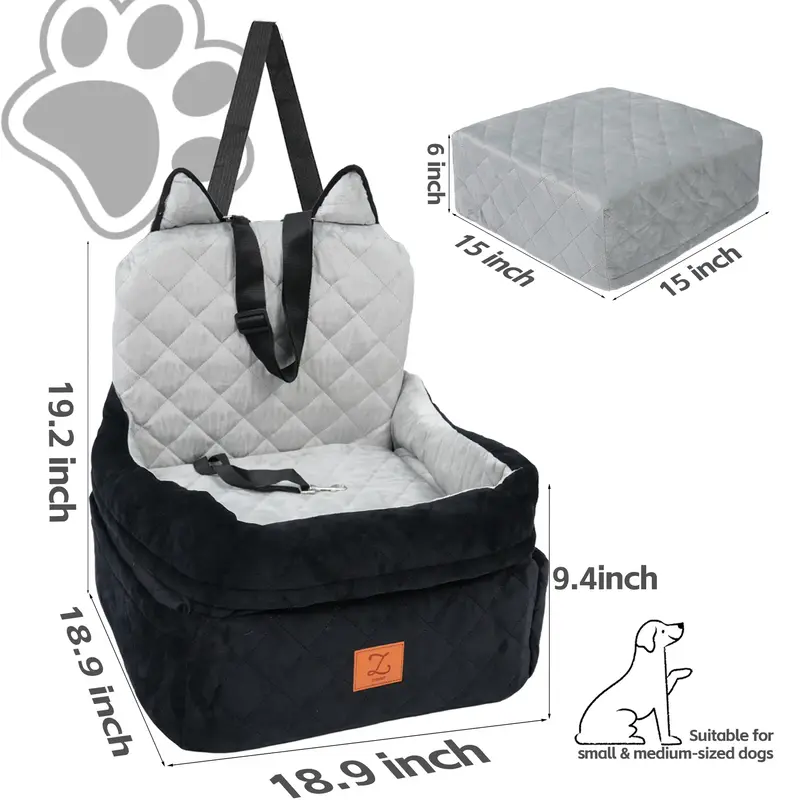 ZVRpet Dog Car Seat Fully Detachable and Washable Memory Foam Covered Car-mounted Pet kennel Soft Fabric Easy to Install with...
