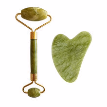 Palsar 7 Light Green Xiuyan Jade Roller and Gua Sha Set (Green Xiuyan Jadeite)