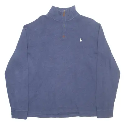 POLO RALPH LAUREN Mens Jumper Blue 1/4 Zip Tight Knit L