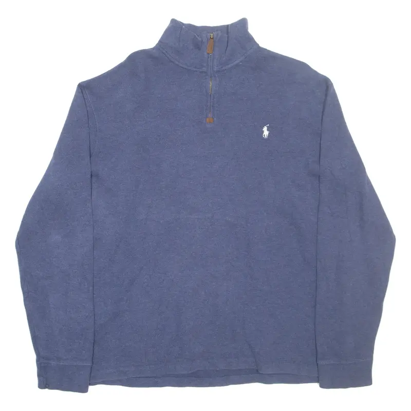 POLO RALPH LAUREN Mens Jumper Blue 1/4 Zip Tight Knit L