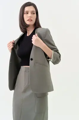 Collarless Relaxed Blazer - Sencha | Size: M