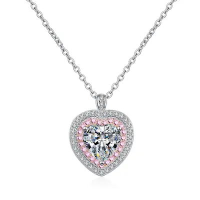 14K White Gold 1CT Lab Created Diamond Heart Pendant Necklace