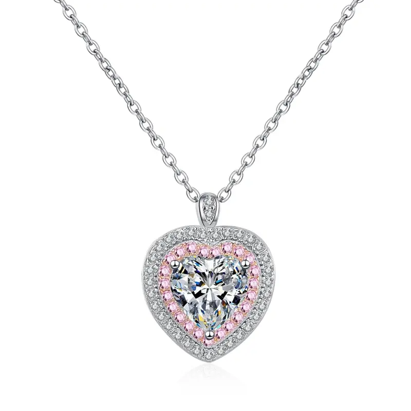 14K White Gold 1CT Lab Created Diamond Heart Pendant Necklace