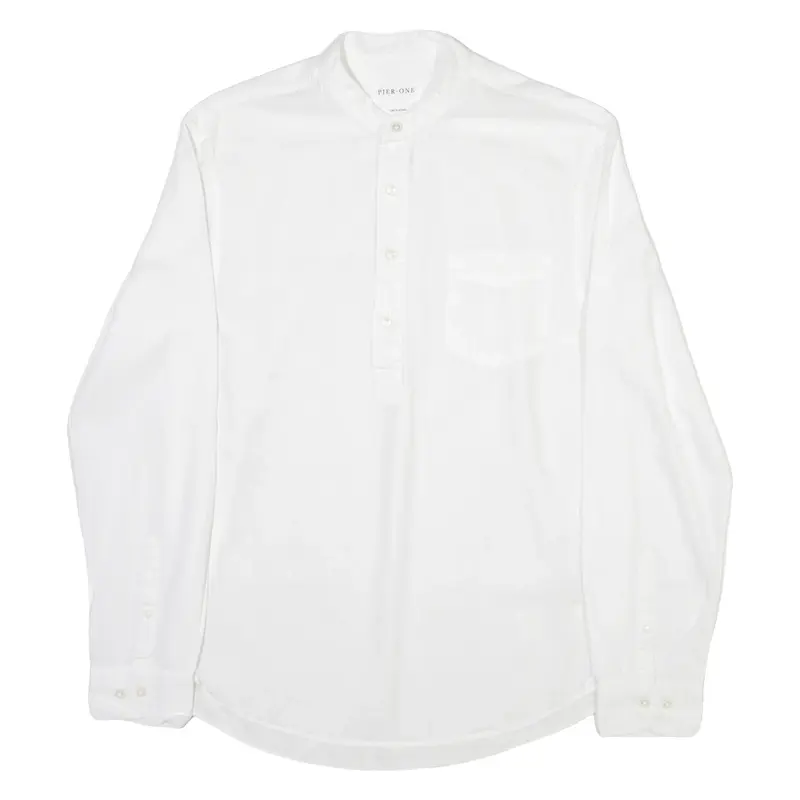 PIER ONE Mens Plain Shirt White Long Sleeve S
