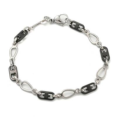 Two Tone 201 Stainless Steel Teardrop & Oval Link Chain Bracelet