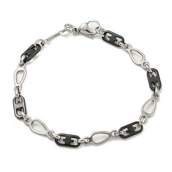 Two Tone 201 Stainless Steel Teardrop & Oval Link Chain Bracelet