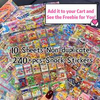 10 Sheets, 240pcs Non-duplicate Glitter Snack Sticker Pack, Shiny Stickerhaul, Kawaii Sticker Scrapbook, Cute Girly Sticker B...