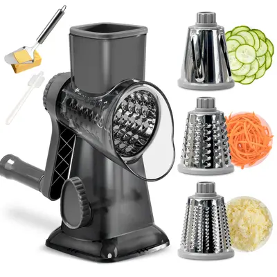 Rotary Cheese Grater, 3 Interchangeable Blades, Kitchen Utensils Vegetable Cheese Shredder -Slicer for Kitchen, Cheese, Potat...