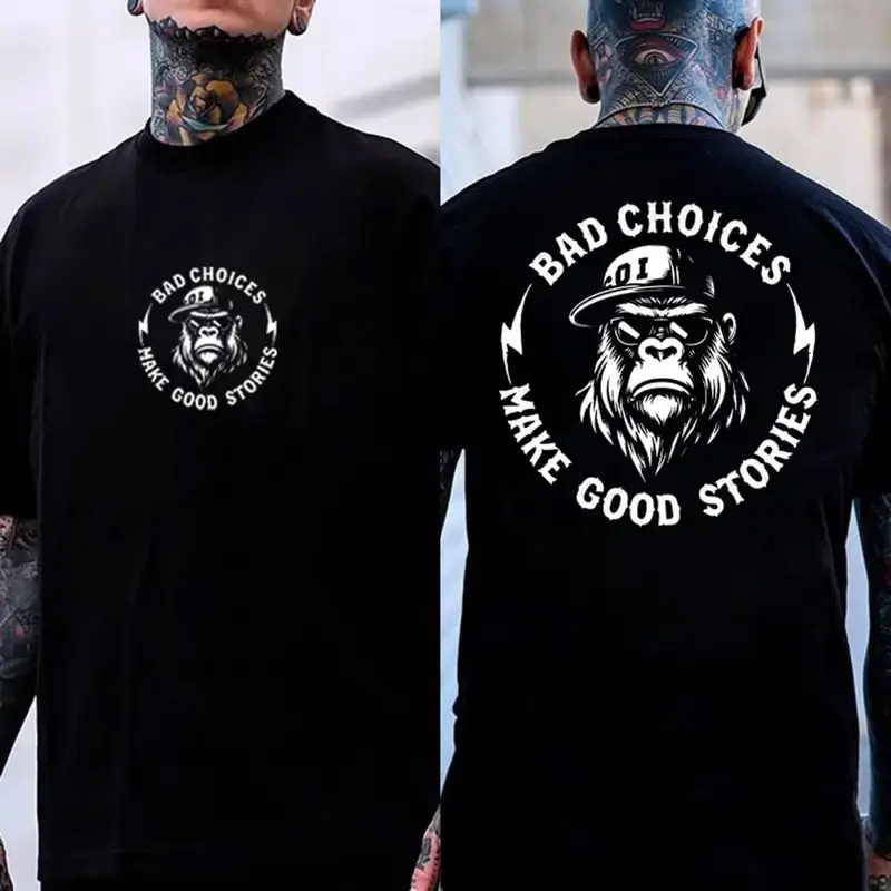 (Two side) BAD CHOICES MAKE GOOD STORIES Chimpanzee Print Men's T-shirt