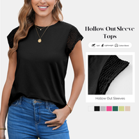 SHEWIN Women's Summer Tops Crewneck Short Sleeve T Shirts, Casual Patchwork Hollow Out Loose Tank Top