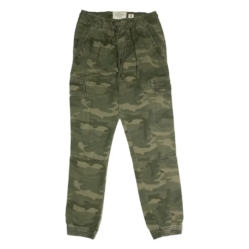 ABERCROMBIE & FITCH Cuffed Camouflage Cargo Womens Twill Trousers Green Straight W30 L30