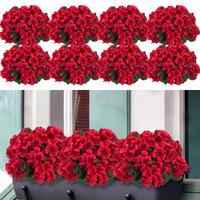 8 bundles of outdoor artificial geraniums, artificial plant UV resistant plastic flowers, used for indoor, outdoor, courtyard...