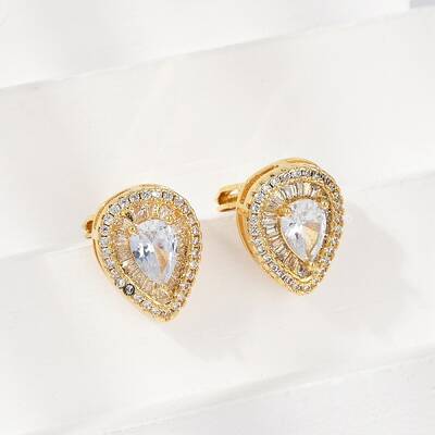 Brass Micro Pave Clear Cubic Zirconia Clip-on Earrings