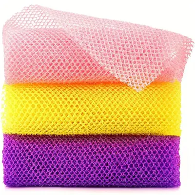 Shower Mesh Towel, Double Sided Bath Towel, 3 Counts Shower Exfoliation Scrub Towel, Bathing Accessories for Home Bathroom