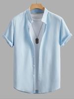 Men's Textured Button Front Shortsleeve Collar Shirt, Casual Plain Short Sleeve Top, Summer Clothes, Fashion Men's Clothes fo...