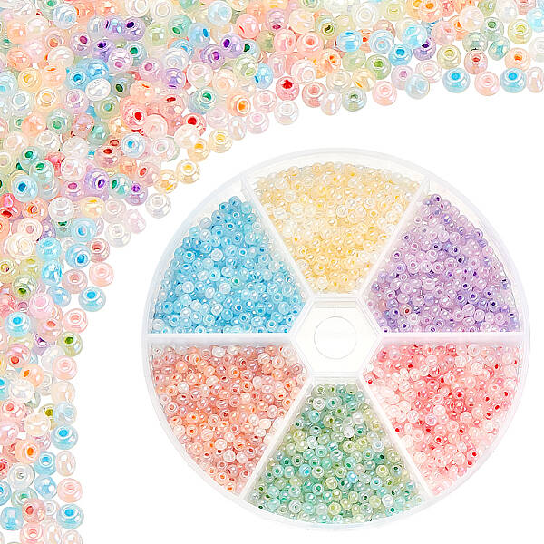 1800Pcs 6 Colors Glass Round Seed Beads