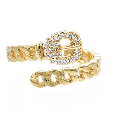 Exquisite Cubic Zirconia Chain Belt Shape Cuff Ring