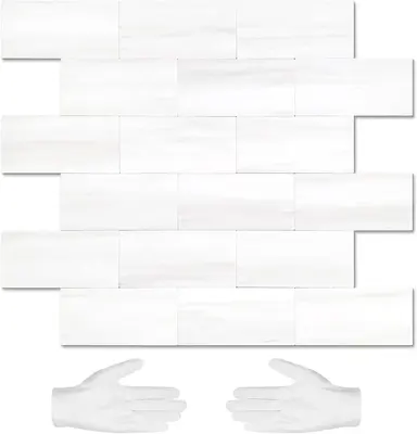 STICKGOO 10Pcs Peel and Stick Backsplash, Subway Tile Stickers for Kitchen and Bathroom - Dolomite White Marble Self Adhesive...