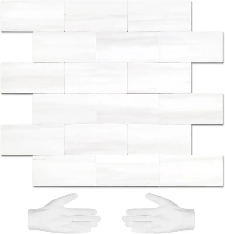 STICKGOO 10Pcs Peel and Stick Backsplash, Subway Tile Stickers for Kitchen and Bathroom - Dolomite White Marble Self Adhesive...
