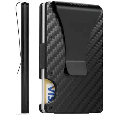 Carbon Fiber Wallet, Metal Money Clip Wallet, Minimalist Wallet for Men, Slim Aluminum Holder Pocket Cash Credit Card Holder ...