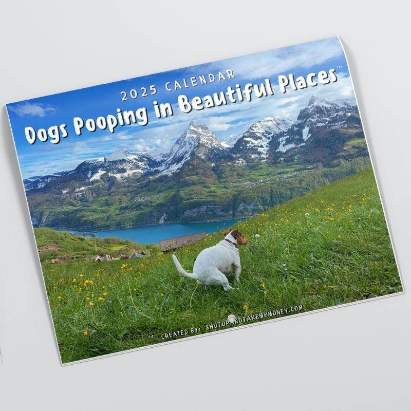 Dogs Pooping In Beautiful Places 2025 Calendar - Great Gag Gift White Elephant Secret Santa Dog Lovers