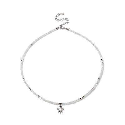 Clear Cubic Zirconia Tortoise Pendant Necklace with Natural Aquamarine Beaded Chains for Women