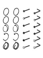22pcs/set Unisex Rhinestone Decorated Nose Ring, Nose Piercing Kit, Stainless Steel Nose Piercing Jewelry, Body Jewelry for P...