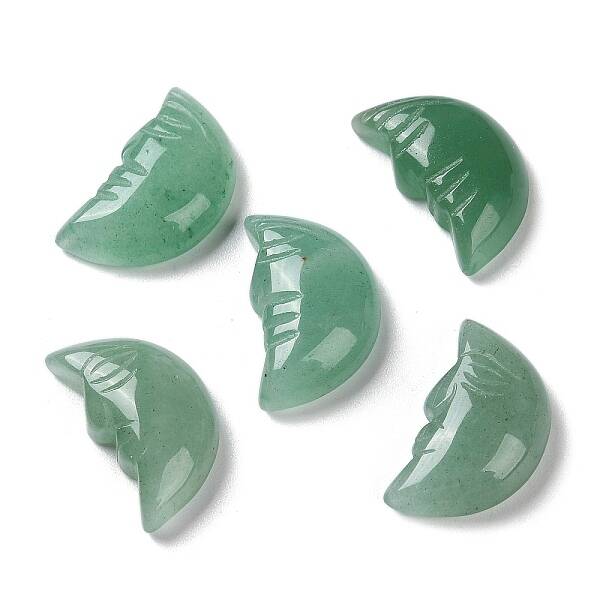 Natural Green Aventurine Carved Healing Moon with Human Face Figurines
