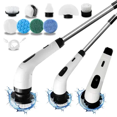 Electric Rotating Cleaning Brush with 2-Speed Settings, Adjustable Length Handle, and Detachable Brush Heads – Perfect for ...