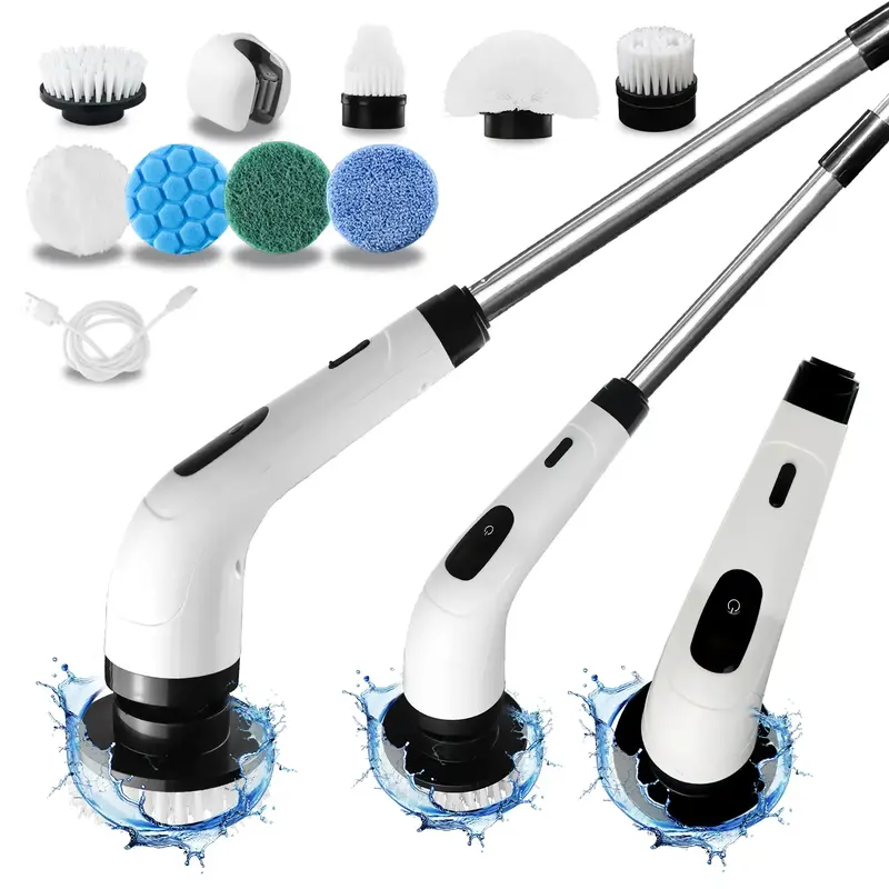 Electric Rotating Cleaning Brush with 2-Speed Settings, Adjustable Length Handle, and Detachable Brush Heads – Perfect for ...