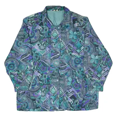 Womens Overcoat Coat Blue 80s Crazy Pattern UK 14