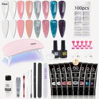 Professional Poly Gel Nail Kit for Beginners, 1 Set Soak off UV Gel LED Lamp Nail Art Kit with Nail File & Nail Stick & Tape ...