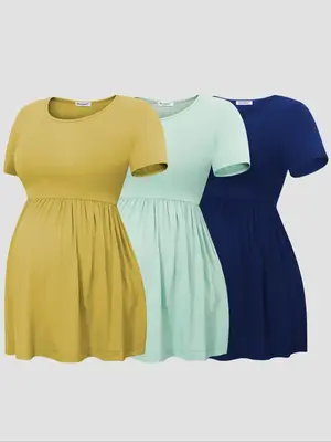 Women's Solid Ruched Short Sleeve Maternity Tee, Casual Round Neck T-shirt for Summer, Maternity Clothes for Daily Wear