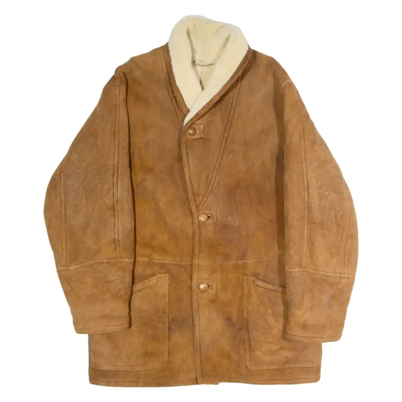 TUC TUC Mens Overcoat Coat Brown Shearling Suede 90s M