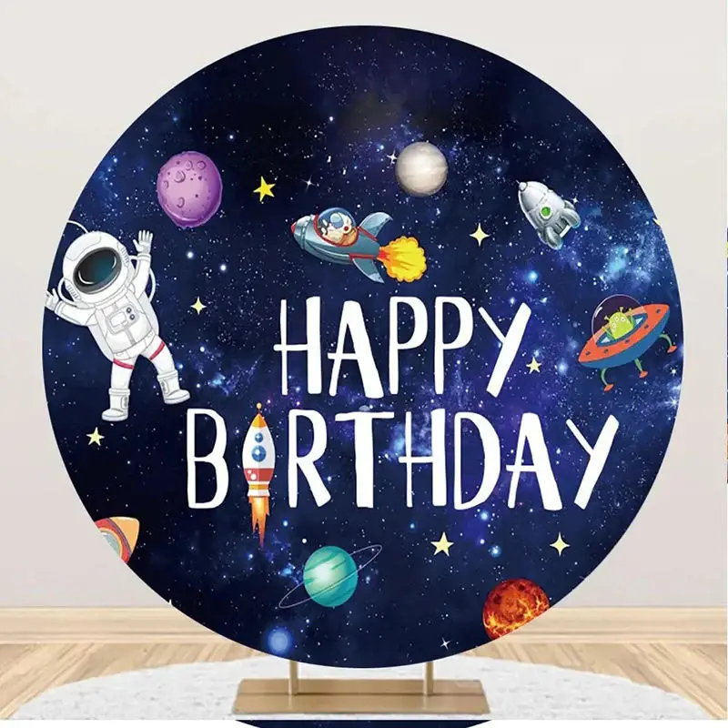 Universe Planet Rocket Alien Round Birthday Backdrop - Aperturee