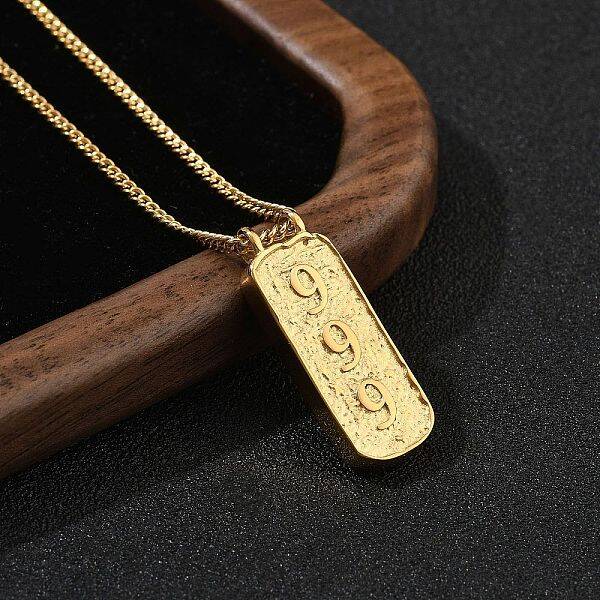 304 Stainless Steel Rectangle Number Pendant Necklaces