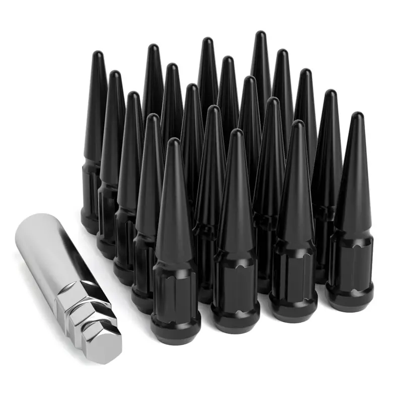 M12x1.5 Black Spike Lug Nuts 3.35 Tall 20pcs+1 key for Honda Acura Toyota Chevy Conical 60 Degree Seat with 6 Spline