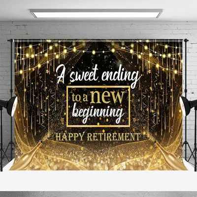 Black Gold Sweet Ending Cheers Retirement Backdrop - Aperturee