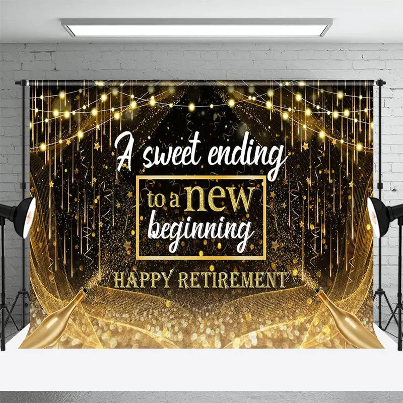 Black Gold Sweet Ending Cheers Retirement Backdrop - Aperturee