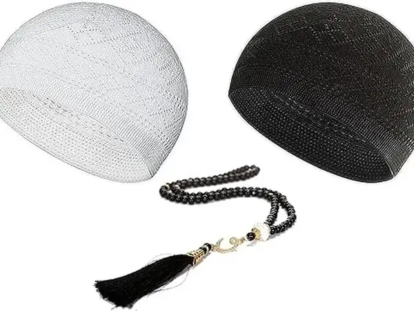 Kufi Hats for Men Muslim, Prayer Cap, Handicraft Taqiyah, Taqiyah Cap, Muslim Tasbih 99 Beads, Muslim Prayer Beads