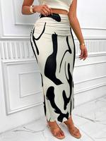 Women's All Over Print High Waist Skirt, Casual Fashion Ruched Long Skirt for Summer, Ladies Bottoms for Beach Holiday, Women...