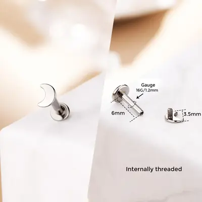 Cute Shape Titanium Internally Threaded  Helix Stud - Moon