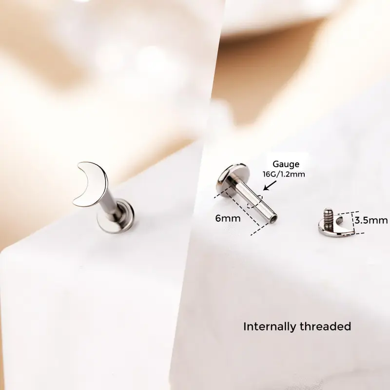 Cute Shape Titanium Internally Threaded  Helix Stud - Moon