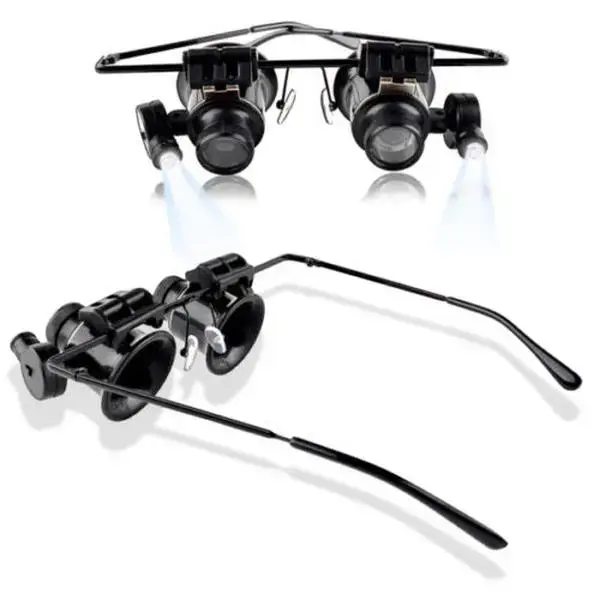 GTE 20X Loupe Double Lighted LED Magnifying Eye Glasses - Adjustable Hands-Free Smartphones Camera Loupe with 4-CR2106 Batter...
