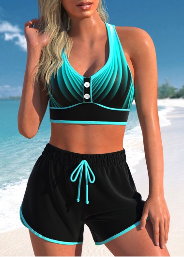 Modlily Criss Cross High Waisted Ombre Cyan Bikini Set - L