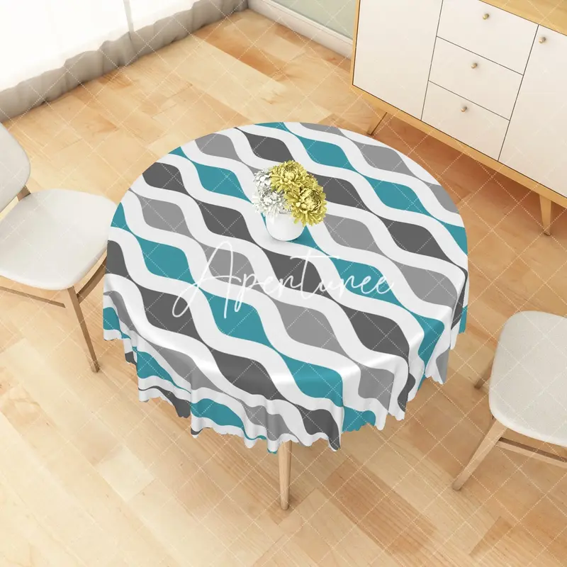 Aperturee Modern Blue Grey And White Wave Rectangle Tablecloth, Dia 4 ft / 1.2 m, 26.22 USD, round tablecloths, ZJY04606-B