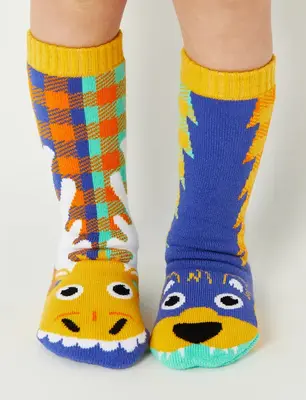KIDS MOOSE & BEAR NO SLIP SOCKS | Size: KIDS SMALL