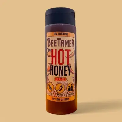 BeeTamer's Hot Honey - 100% Natural Honey Infused with Chile de Arbol, Ancho, Pure Mother Vinegar, 12oz Squeeze Bottle, Pizza...