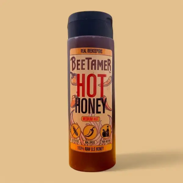 BeeTamer's Hot Honey - 100% Natural Honey Infused with Chile de Arbol, Ancho, Pure Mother Vinegar, 12oz Squeeze Bottle, Pizza...