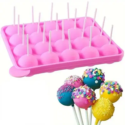 Silicone Lollipop Mold, 1 Count 20-cavity Round Lollipop Mold with 20pcs Paper Sticks, Baking Mold for Candy, Chocolates, De...